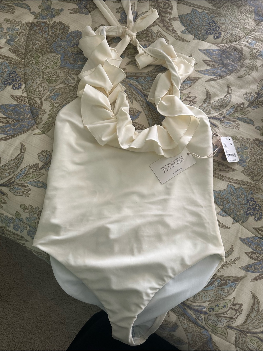 Free People Cream Ruffled Halter Bandeau One-Piece - Picture 2 of 5